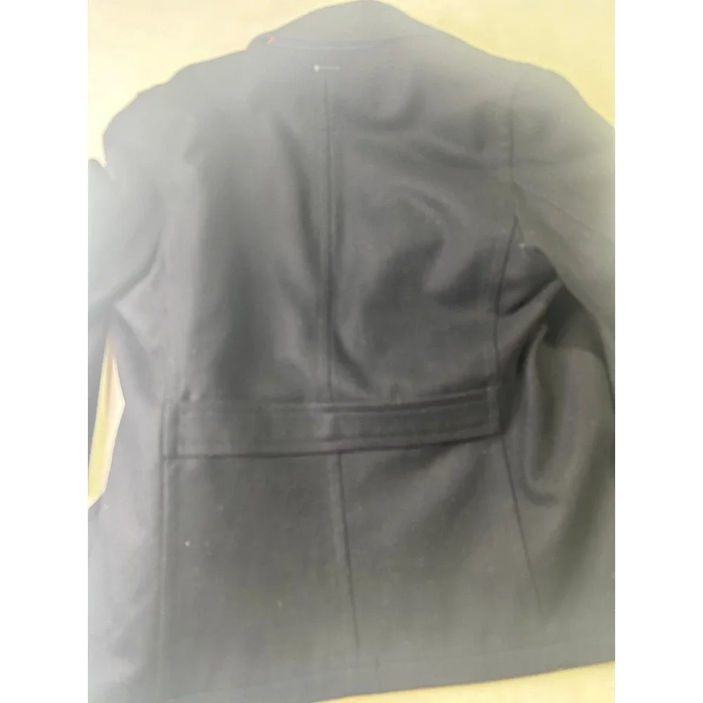 Michael Kors Mens Black Wool Blend Pea Coat Orange Lining Large Anchor Buttons